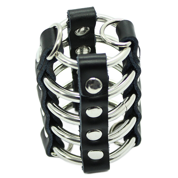OHMAMA FETISH – PENIS CAGE WITH METAL RINGS AND LEATHER STRAPS