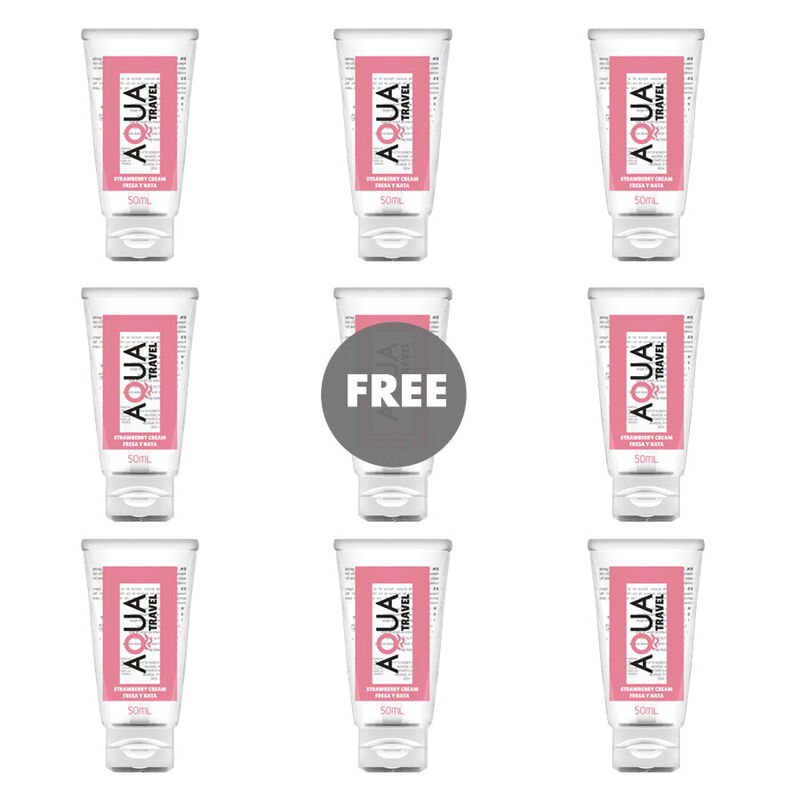 AQUA TRAVEL – STRAWBERRY CREAM FLAVOUR WATERBASED LUBRICANT – 50 ML 8+1 FREE