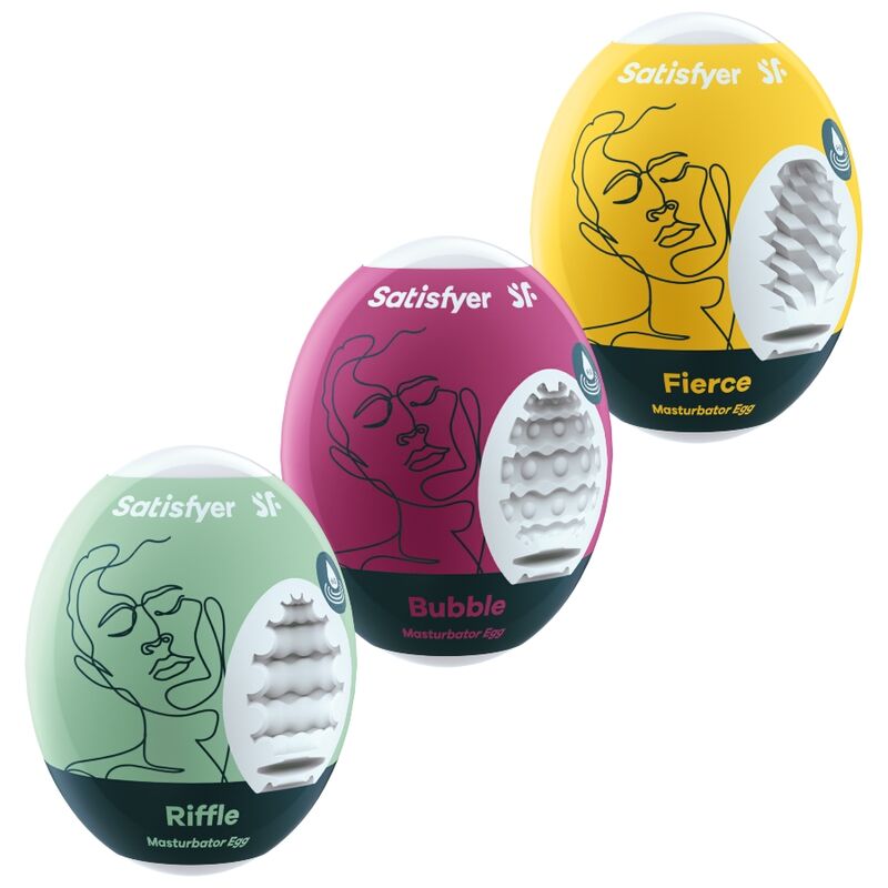 SATISFYER – 3 MASTURBATOR EGGS RIFFLE, BUBBLE  FIERCE