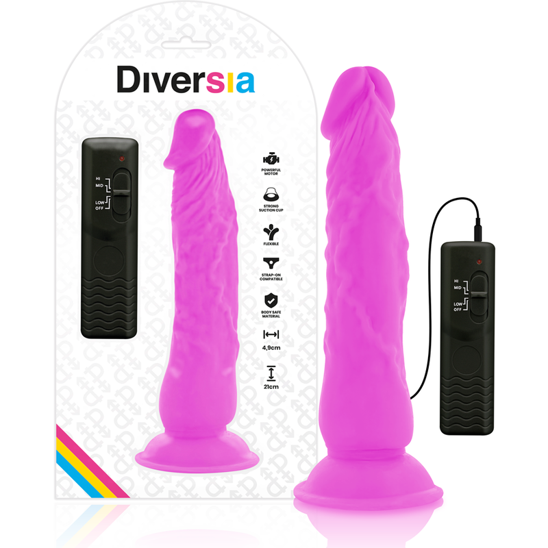 DIVERSIA – FLEXIBLE VIBRATING DILDO PURPLE 21 CM -O- 4.9 CM