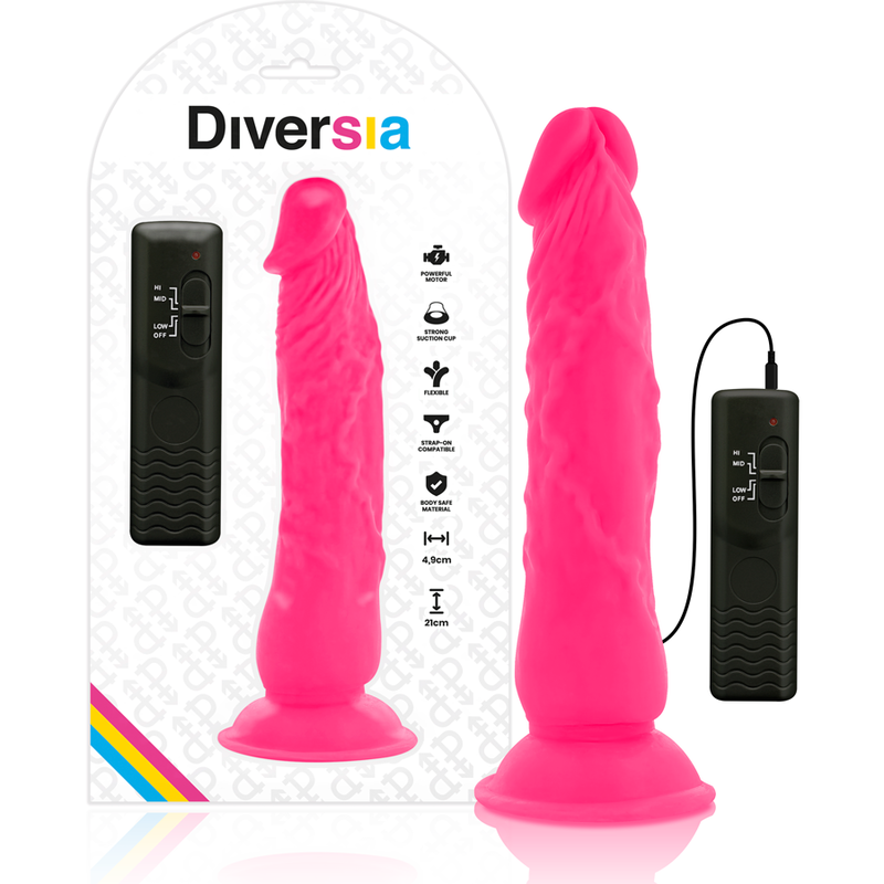 DIVERSIA – FLEXIBLE VIBRATING DILDO PINK 21 CM -O- 4.9 CM