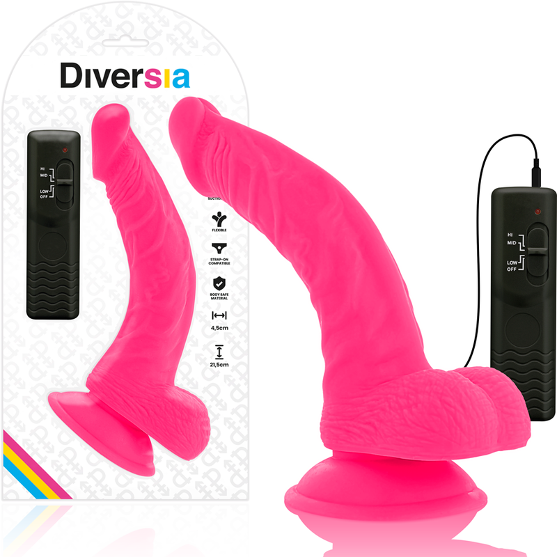 DIVERSIA – FLEXIBLE VIBRATING DILDO PINK 21.5 CM -O- 4.5 CM
