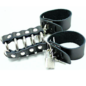 OHMAMA FETISH – PENIS CAGE WITH METAL RINGS AND LEATHER STRAPS