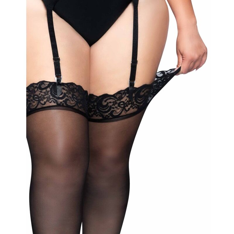 LEG AVENUE - OUTLET - BLACK NYLON STOCKINGS WITH LACE TOP PLUS - Image 3