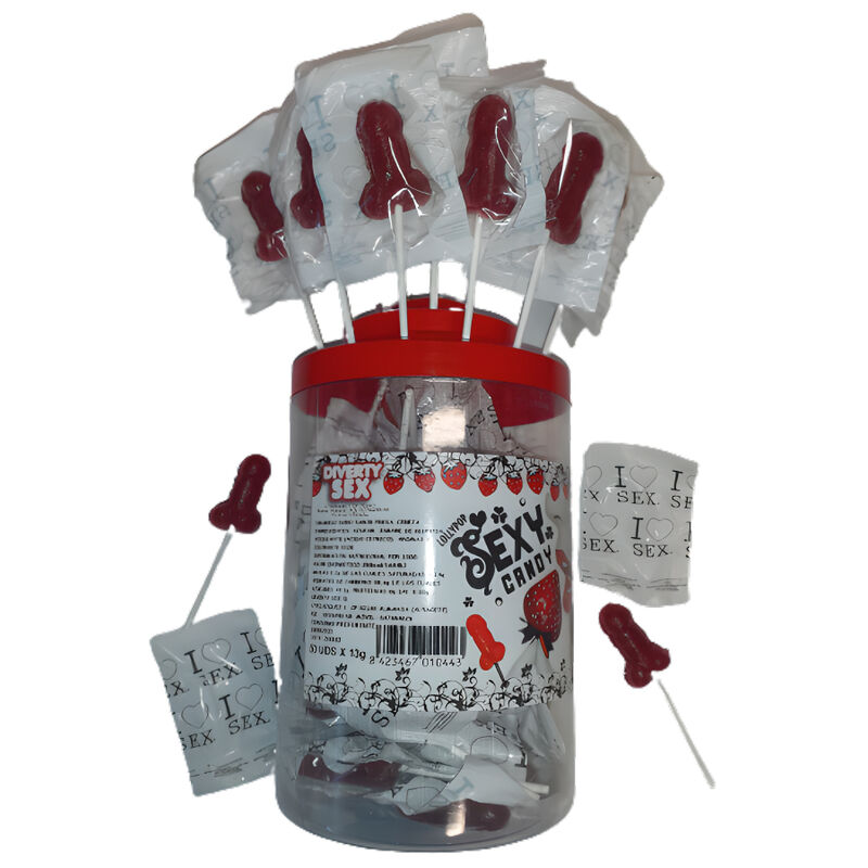 DIABLO PICANTE – 50 STRAWBERRY  CHERRY CANDY PENIS LOLLIPOP 50 UNITS