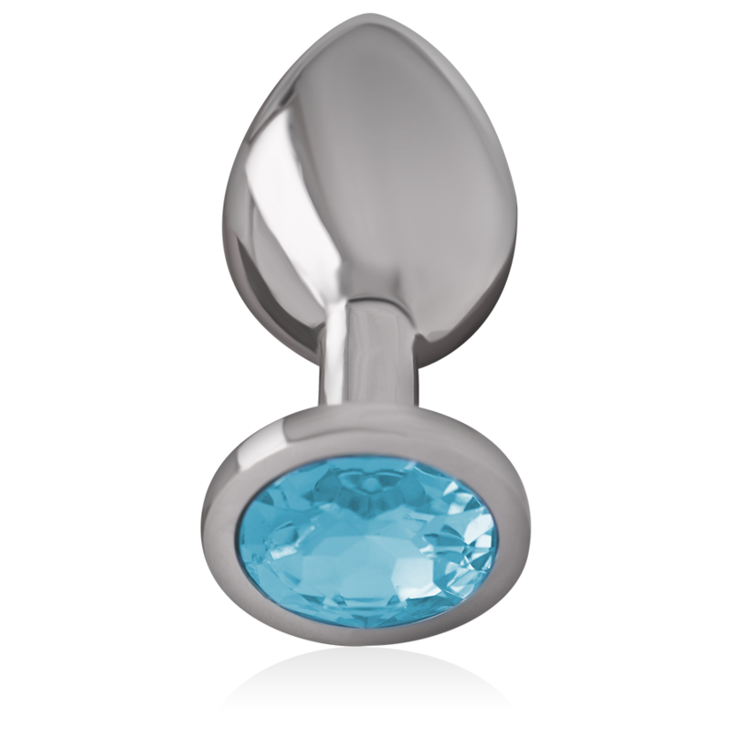 INTENSE – ALUMINUM METAL ANAL PLUG WITH BLUE GLASS SIZE M