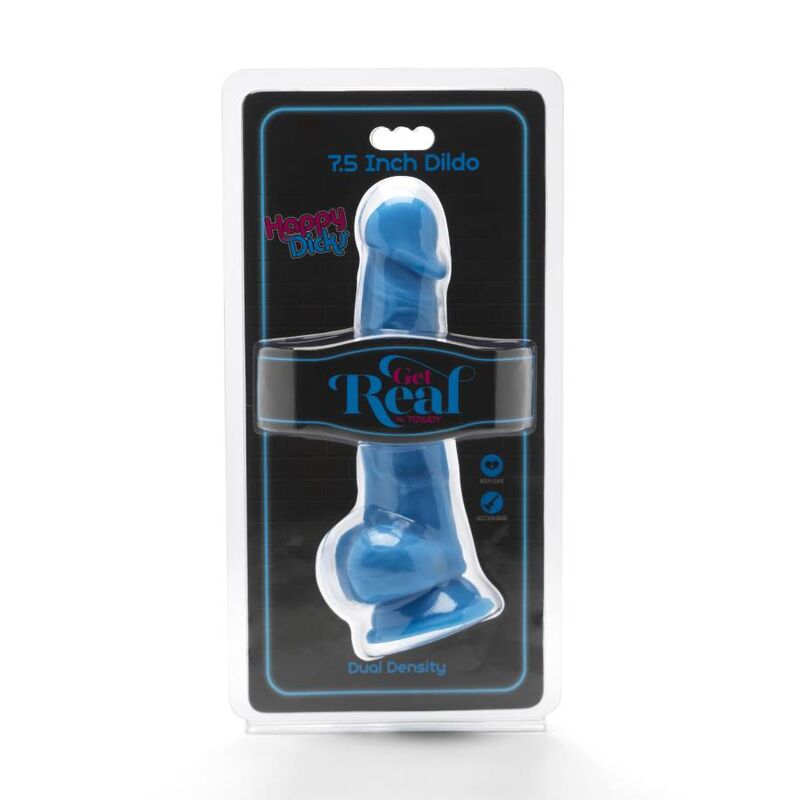 GET REAL – HAPPY DICKS 19 CM WITH BALLS BLUE