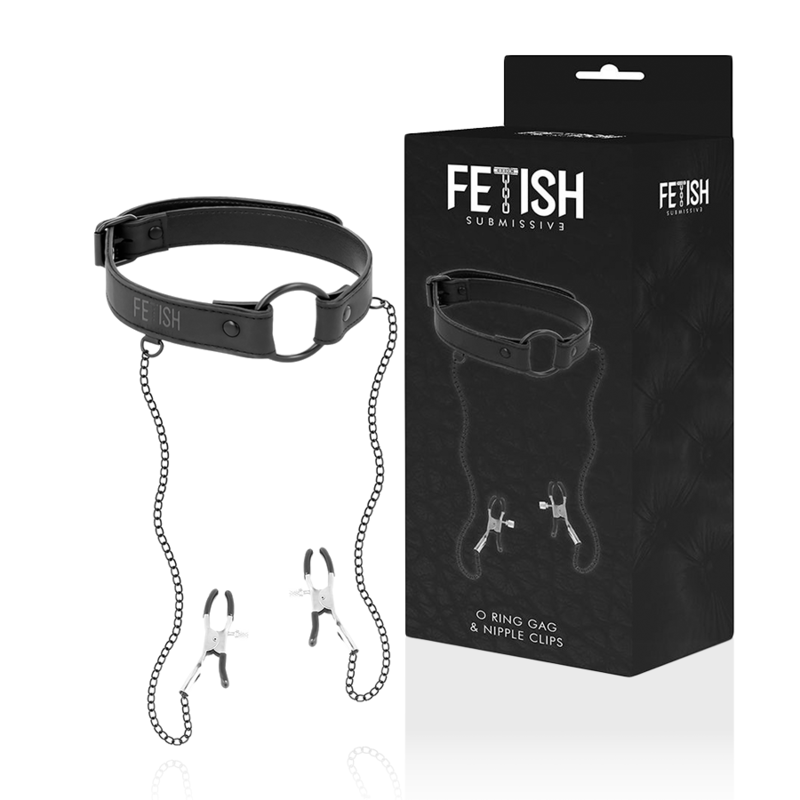 FETISH SUBMISSIVE – GAG RING WITH NIPPLE CLAMPS