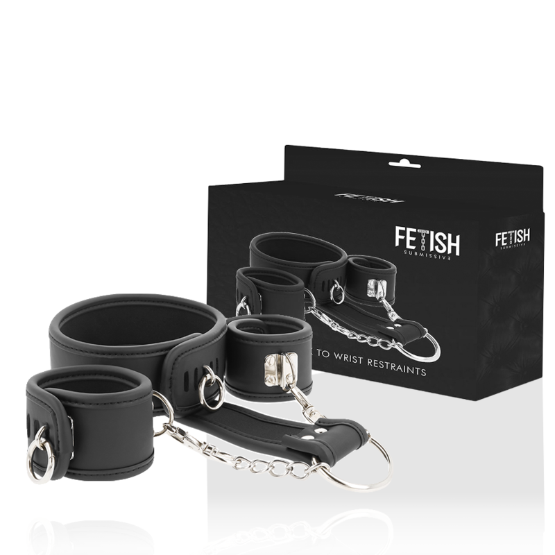 FETISH SUBMISSIVE – VEGAN LEATHER NECKLACE AND HANDCUFFS WITH NOPRENE LINING