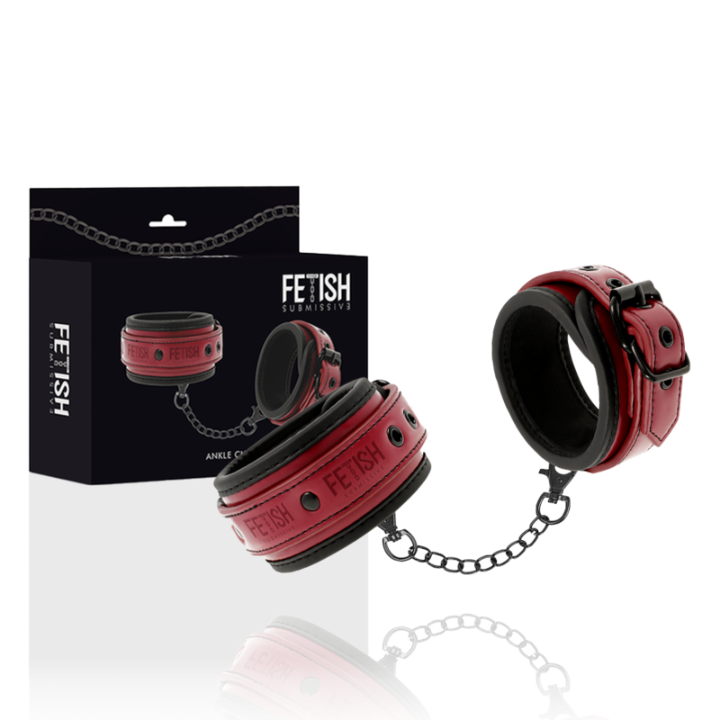 FETISH SUBMISSIVE DARK ROOM – VEGAN LEATHER ANKLE HANDCUFFS WITH NEOPRENE LINING