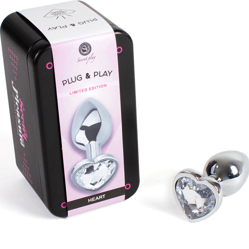 SECRETPLAY – METAL BUTT PLUG CLEAR CRYSTAL HEART SMALL SIZE 7 CM