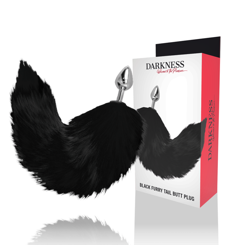 DARKNESS – SILVER ANAL PLUG 8 CM WITH BLACK TAIL