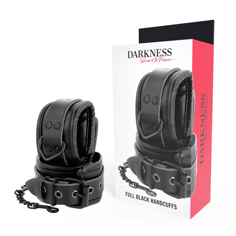 DARKNESS – ADJUSTABLE BLACK LEATHER HANDS HANDCUFFS