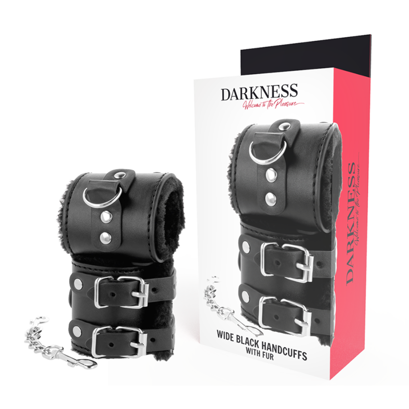 DARKNESS – BLACK ADJUSTABLE LEATHER HANDCUFFS WITH LINING