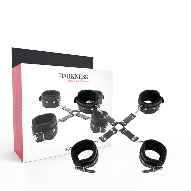 DARKNESS – LEATHER HANDCUFFS FOR FOOT AND HANDS BLACK