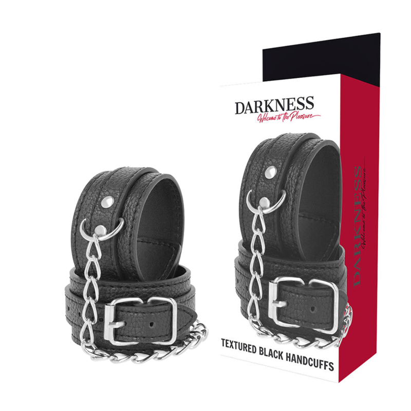 DARKNESS – BLACK TEXTURED LEATHER HANDCUFFS