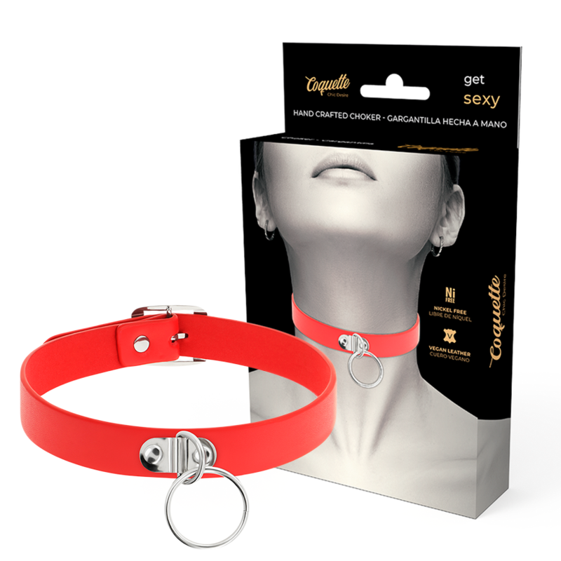 COQUETTE CHIC DESIRE – RED VEGAN LEATHER NECKLACE WOMAN FETISH ACCESSORY