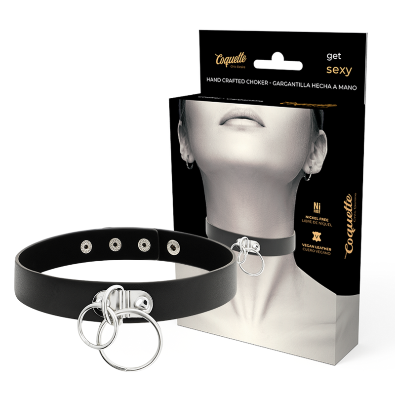 COQUETTE CHIC DESIRE – DOUBLE RING VEGAN LEATHER CHOKER