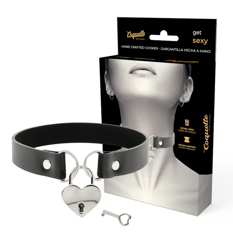COQUETTE CHIC DESIRE – VEGAN LEATHER NECKLACE WITH HEART ACCESSORY WITH KEY