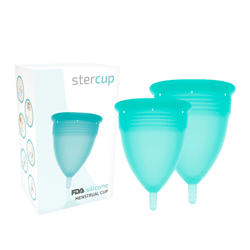 STERCUP – FDA SILICONE MENSTRUAL CUP PACK SIZE S + L AQUAMARINE