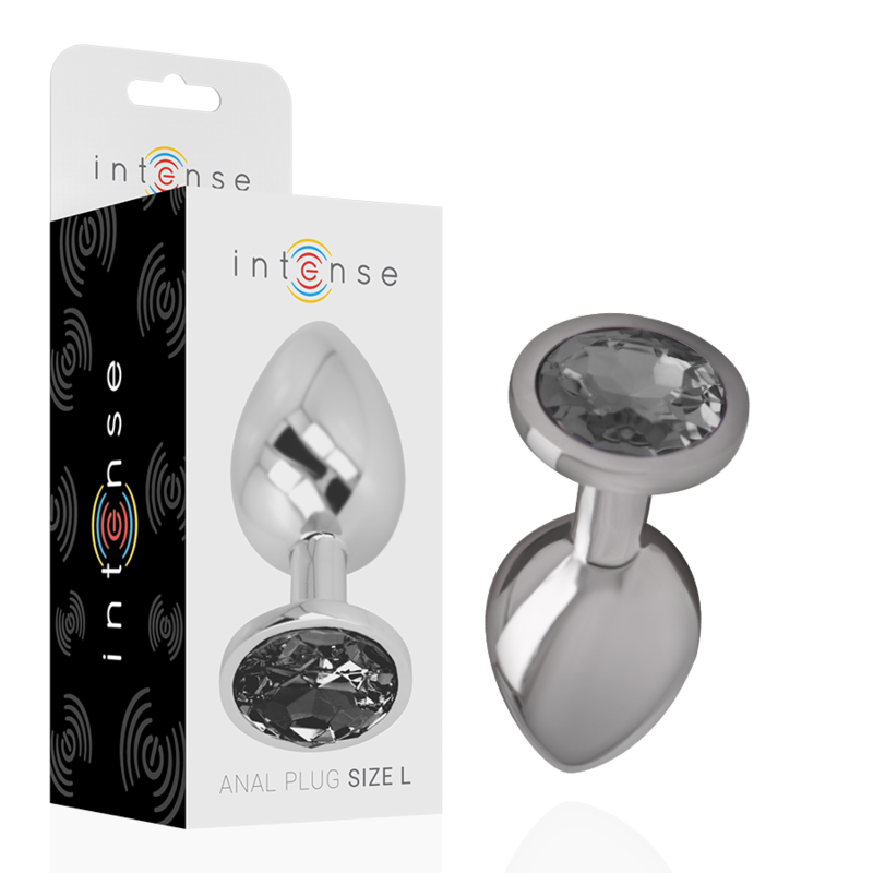 INTENSE – ALUMINUM METAL ANAL PLUG WITH BLACK GLASS SIZE L