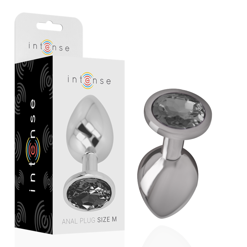 INTENSE – ALUMINUM METAL ANAL PLUG WITH BLACK GLASS SIZE M
