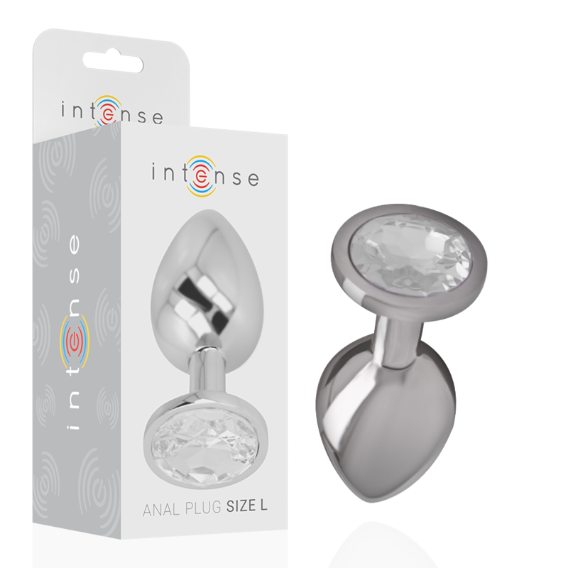 INTENSE – ALUMINUM METAL ANAL PLUG WITH SILVER CRYSTAL SIZE L