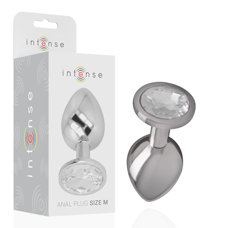 INTENSE – ALUMINUM METAL ANAL PLUG WITH SILVER CRYSTAL SIZE M