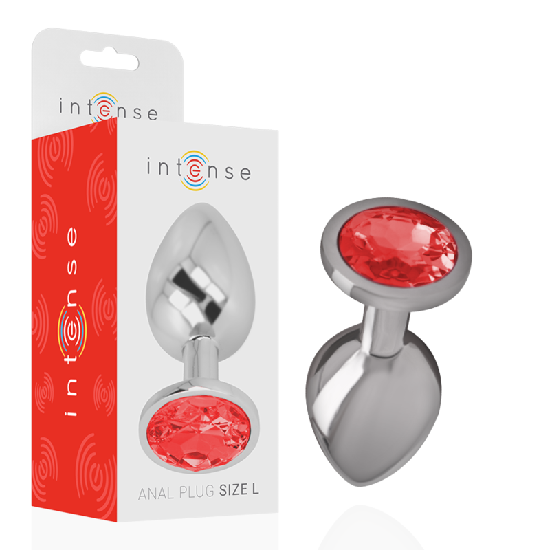 INTENSE – ALUMINUM METAL ANAL PLUG WITH RED CRYSTAL SIZE L