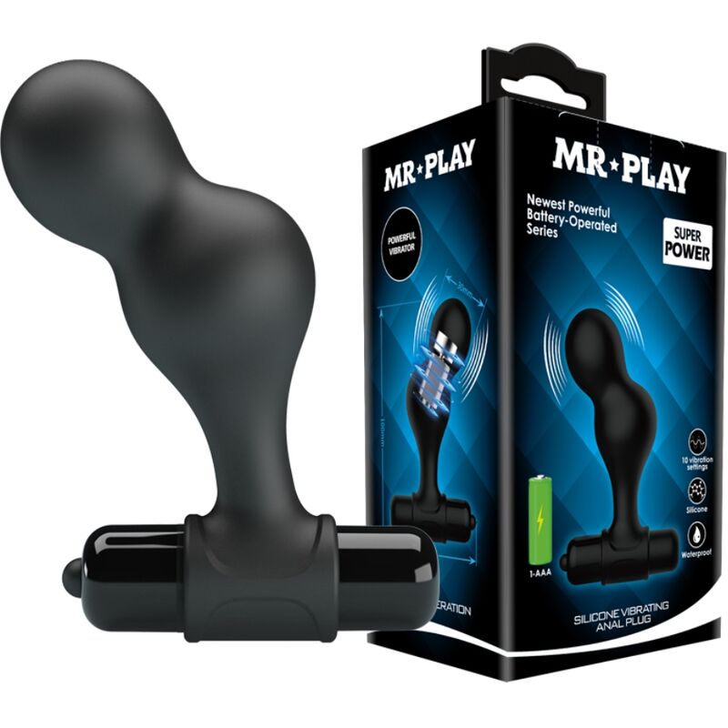 MR PLAY – BLACK SILICONE VIBRATOR ANAL PLUG