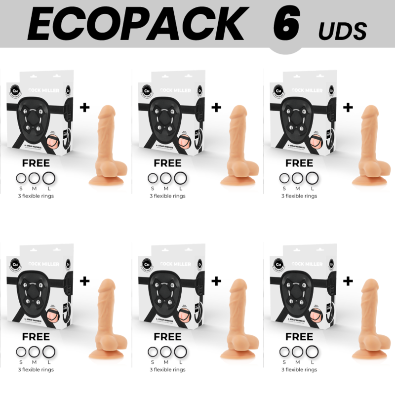 ECOPACK 6 UNITS – COCK MILLER HARNESS + DILDO SILICONE DENSITY ARTICULABLE COCKSIL 13 CM