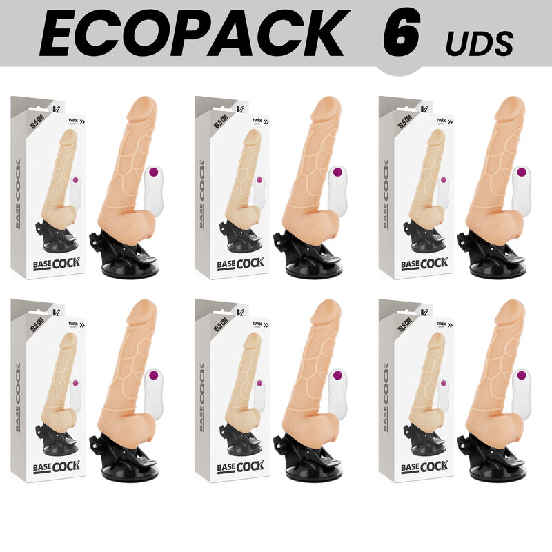 ECOPACK 6 UNITS – BASECOCK REALISTIC VIBRATOR REMOTE CONTROL NATURAL WITH TESTICLES 19.5 CM -O- 4 CM