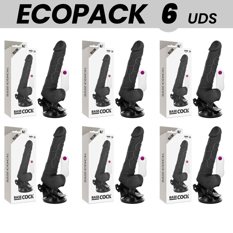 ECOPACK 6 UNITS – BASECOCK REALISTIC VIBRATOR REMOTE CONTROL BLACK WITH TESTICLES 19.5 CM -O- 4 CM