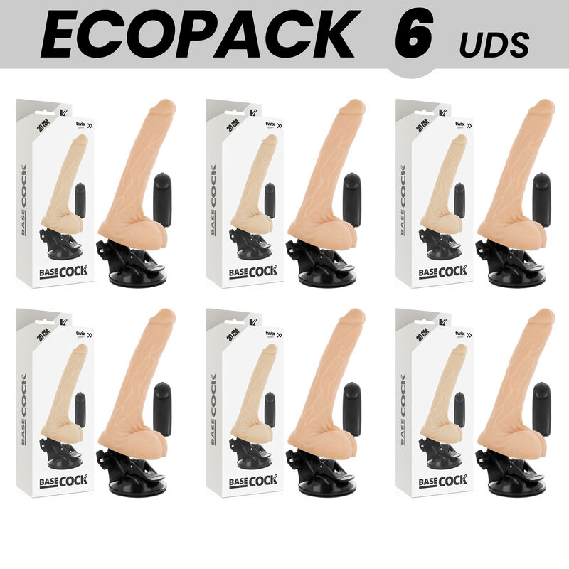 ECOPACK 6 UNITS – BASECOCK REALISTIC NATURAL REMOTE CONTROL VIBRATOR WITH TESTICLES 20 CM -O- 4 CM