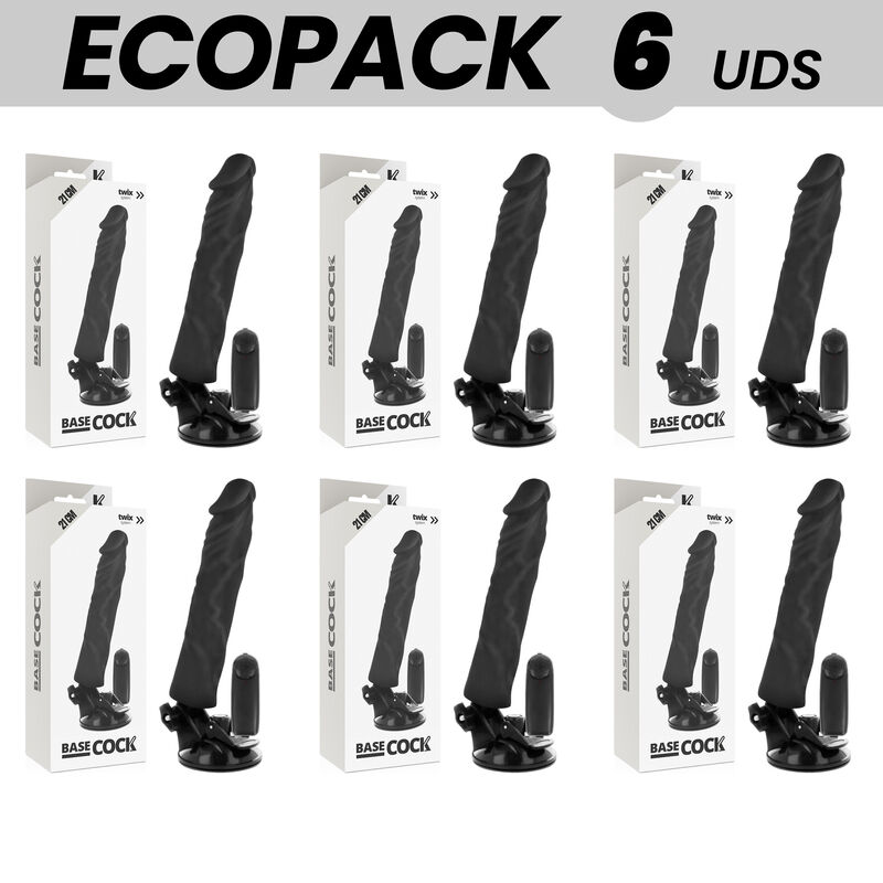 ECOPACK 6 UNITS – BASECOCK REALISTIC VIBRATOR REMOTE CONTROL BLACK 21 CM -O- 4 CM
