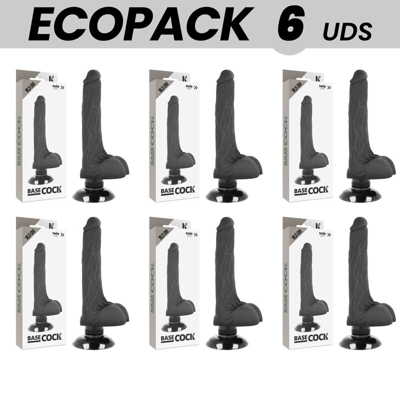 ECOPACK 6 UNITS – BASECOCK REALISTIC VIBRATOR 2-1 BLACK 18.5 CM -O- 4 CM