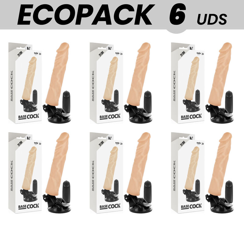 ECOPACK 6 UNITS – BASECOCK REALISTIC VIBRATOR REMOTE CONTROL FLESH 21 CM -O- 4 CM