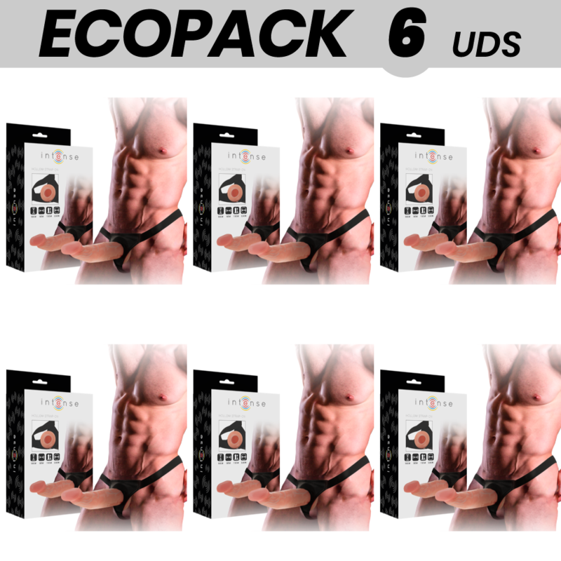 ECOPACK 6 UNITS – INTENSE HOLLOW HARNESS WITH DILDO 18 X 3.5 CM