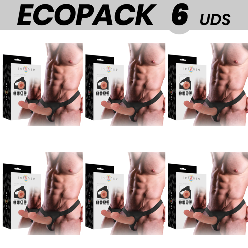 ECOPACK 6 UNITS – INTENSE HOLLOW HARNESS WITH DILDO 16 X 3 CM