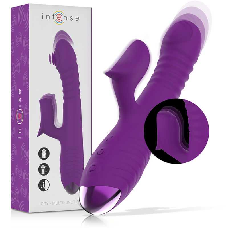 INTENSE – IGGY MULTIFUNCTION RECHARGEABLE VIBRATOR UP  DOWN WITH CLITORAL STIMULATOR PURPLE