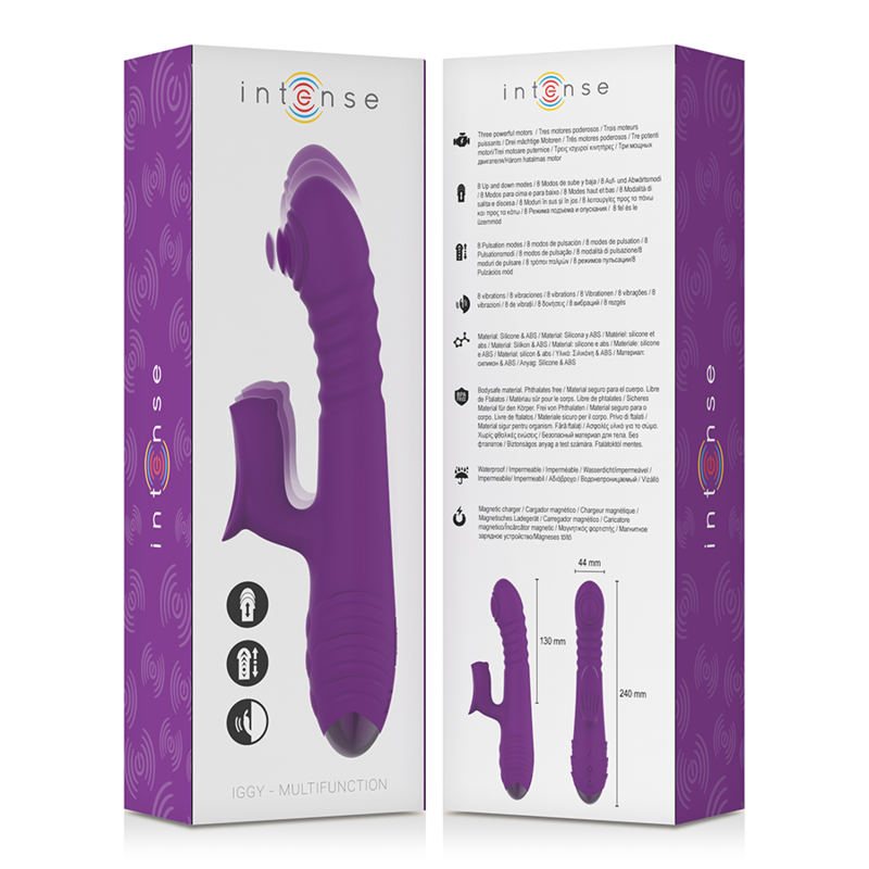 INTENSE - IGGY MULTIFUNCTION RECHARGEABLE VIBRATOR UP  DOWN WITH CLITORAL STIMULATOR PURPLE - Image 5