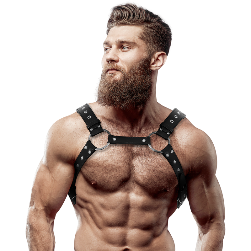 FETISH SUBMISSIVE ATTITUDE – MENS ECO-LEATHER CHEST HARNESS WITH STUDS