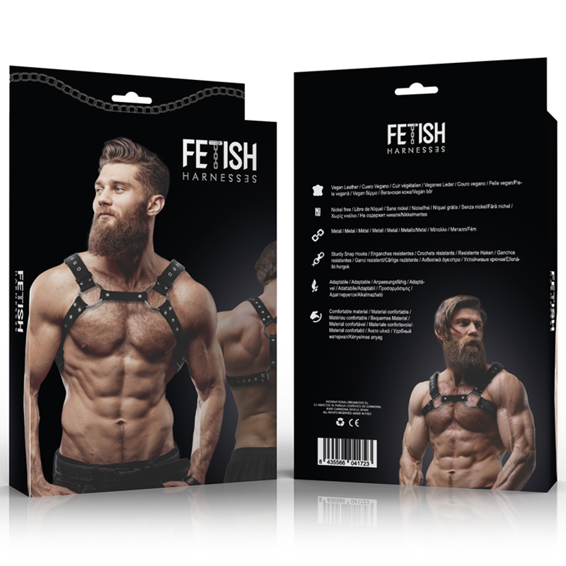 FETISH SUBMISSIVE ATTITUDE – MENS ECO-LEATHER CHEST HARNESS WITH STUDS