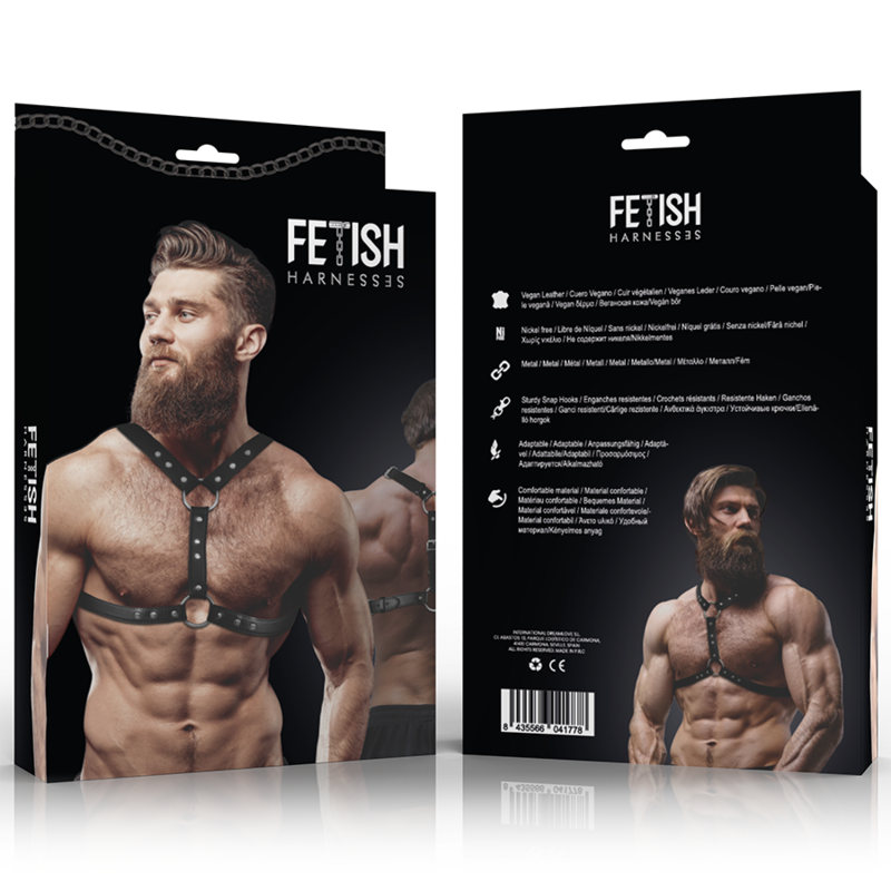 FETISH SUBMISSIVE ATTITUDE – ECO-LEATHER CHEST HARNESS WITH DOUBLE SUPPORT AND STUDS FOR MEN