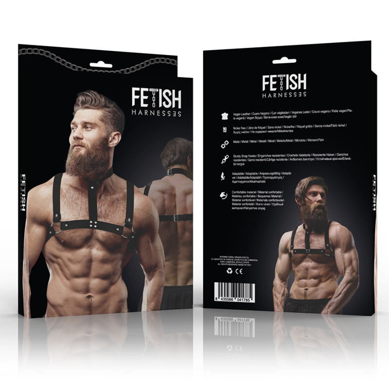 FETISH SUBMISSIVE ATTITUDE – ADJUSTABLE ECO-LEATHER CHEST HARNESS WITH NECKLACE FOR MEN