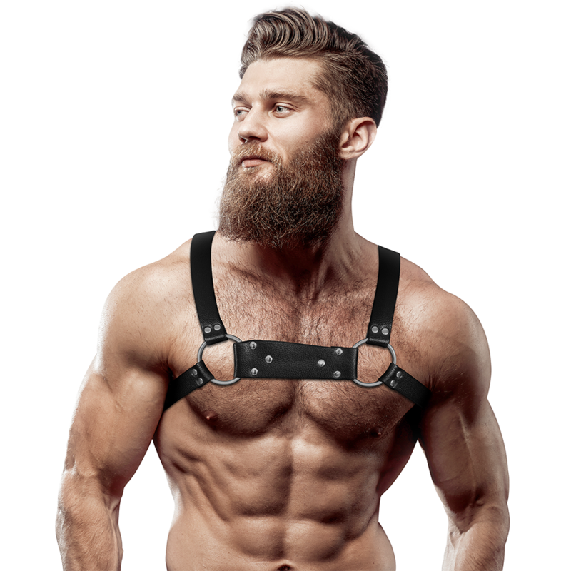 FETISH SUBMISSIVE ATTITUDE – MENS ECO-LEATHER BULLDOG CHEST HARNESS SIZE M/L