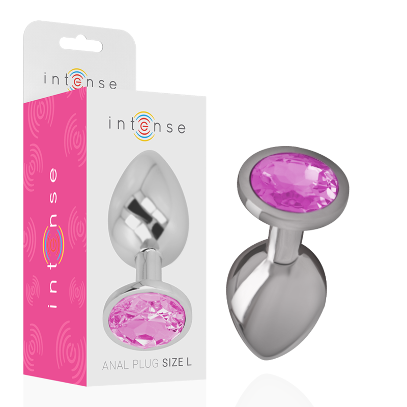 INTENSE – ALUMINUM METAL ANAL PLUG WITH PINK CRYSTAL SIZE L