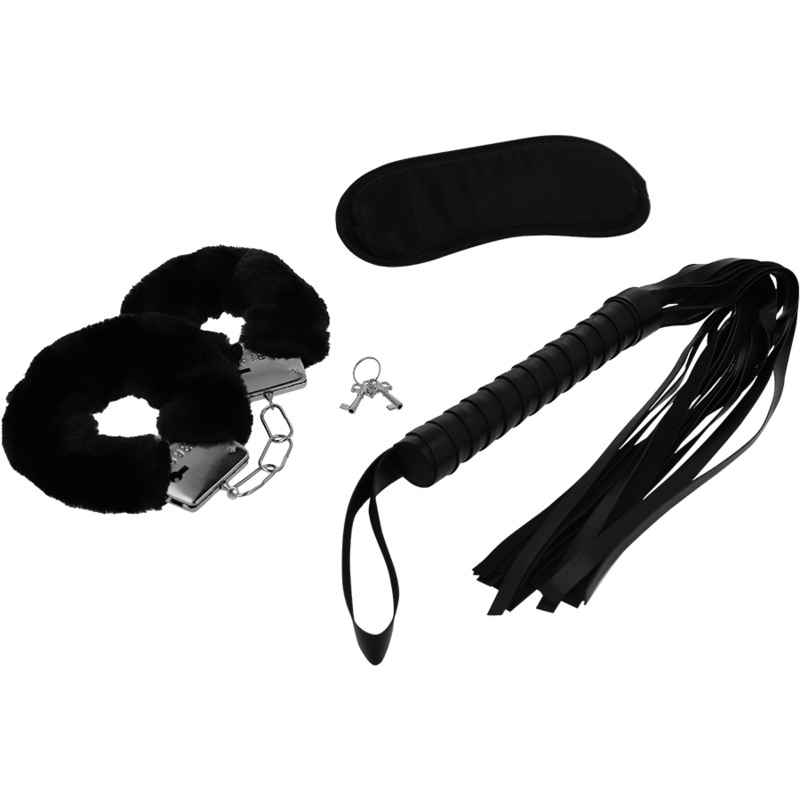 INTENSE – FETISH EROTIC PLAYSET 1 WITH HANDCUFFS, BLIND MASK AND FLOGGER