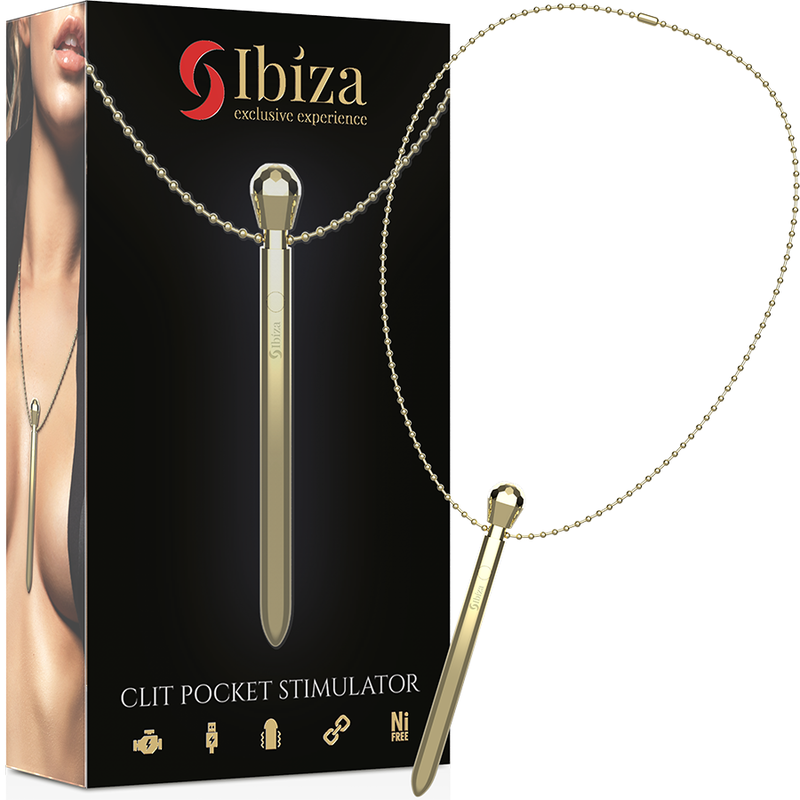 IBIZA – CLIT POCKET STIMULATOR NECKLACE USB CHARGER 12 VIBRATION MODES GOLDEN 12,2 X 1,5