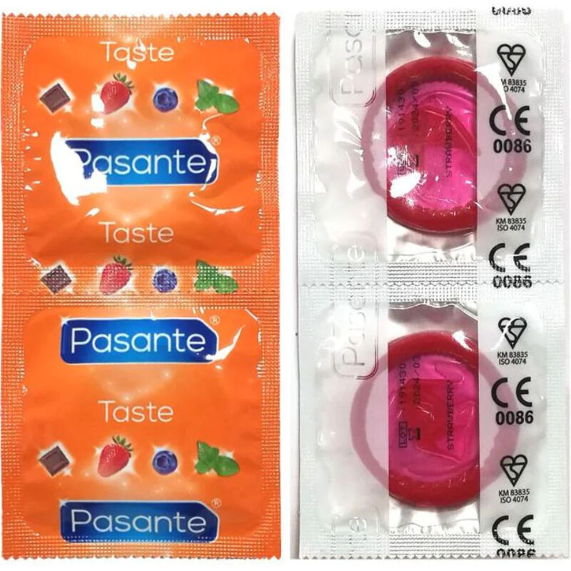 PASANTE – CONDOMS FLAVOR STRAWBERRY BAG 144 UNITS